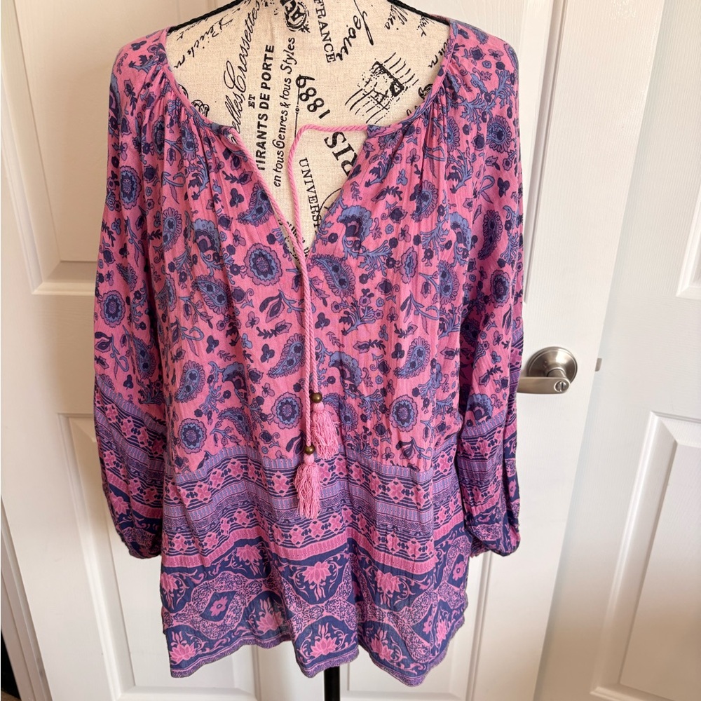 Spell Pink and Blue Boho Tunic Top